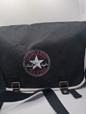 Converse Black Canvas Messenger Bag with Red All Star Logo